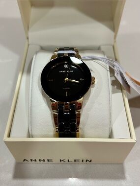 ✨ ANNE KLEIN Diamond with Black Ceramic Watch – Elegant & Timeless ✨